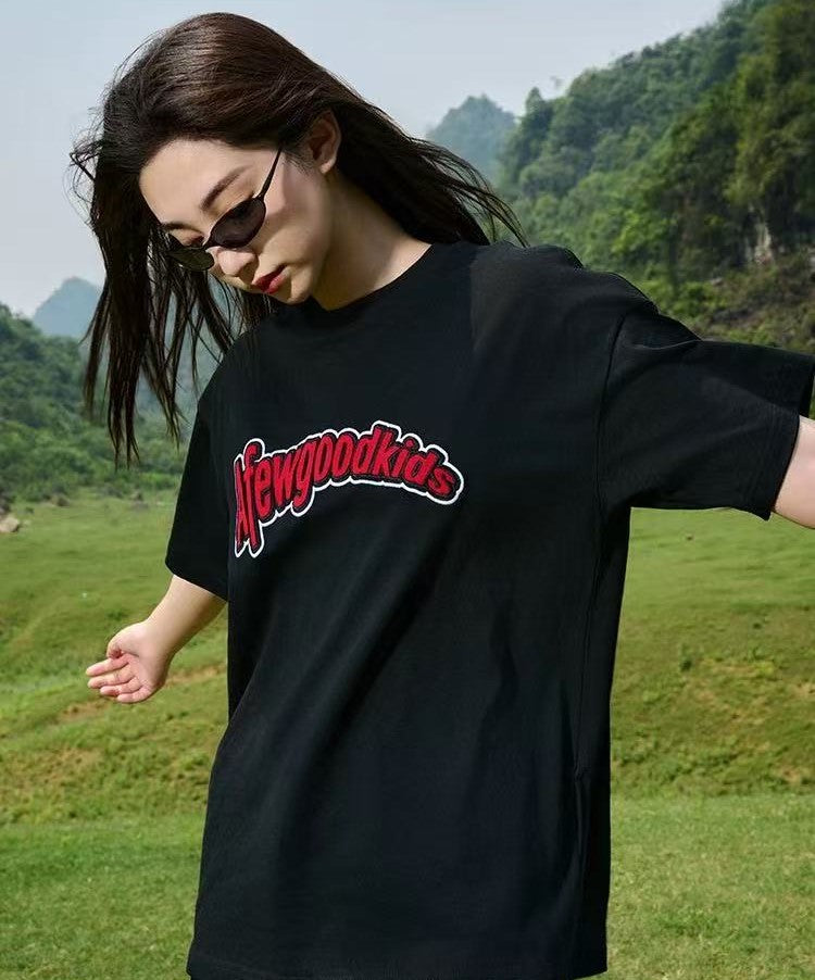 AFGK Curved Patch Embroidered Short-sleeved T-shirt