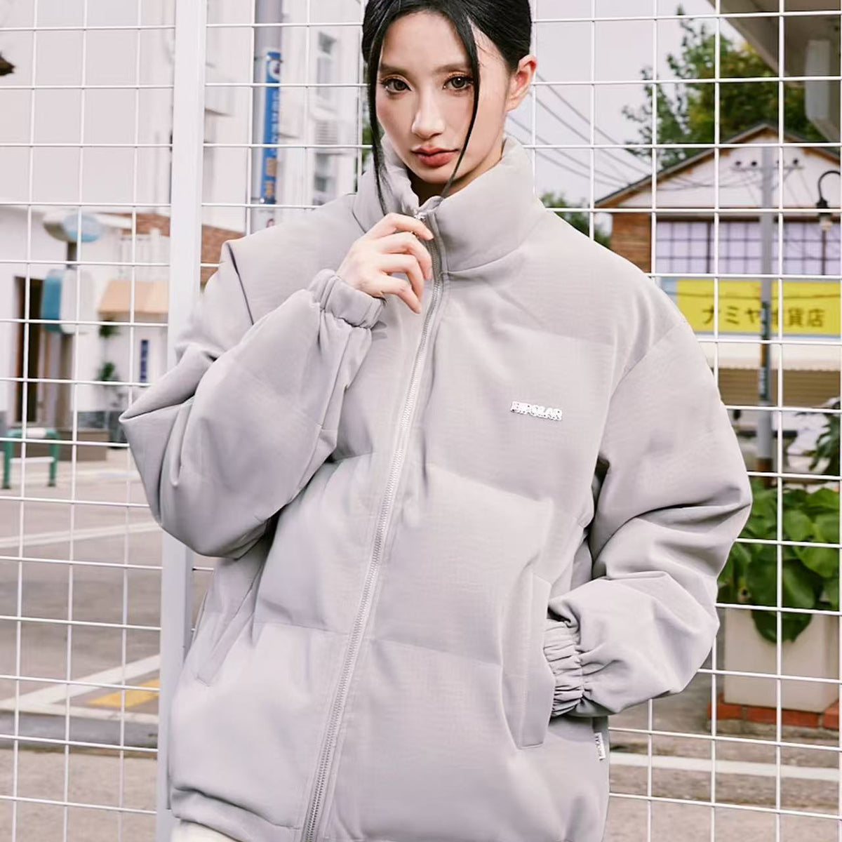 BIPOLAR Crocodile Pattern Metal Logo Cotton Jacket