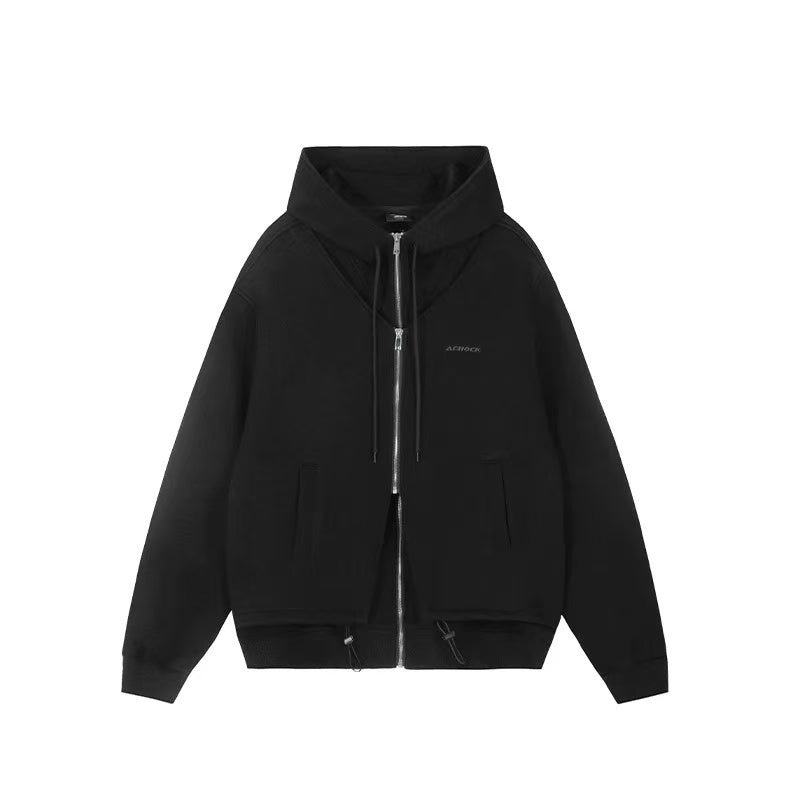 ACHOCK Double Zipper Air Layer Cardigan Hooded Jacket