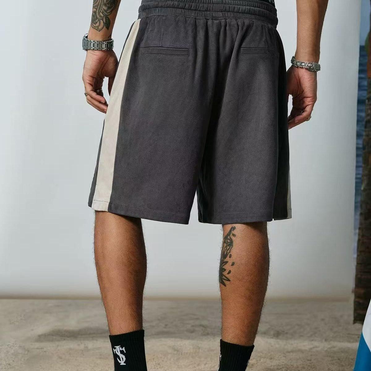 STK Vintage Embroidered Suede Patchwork Shorts