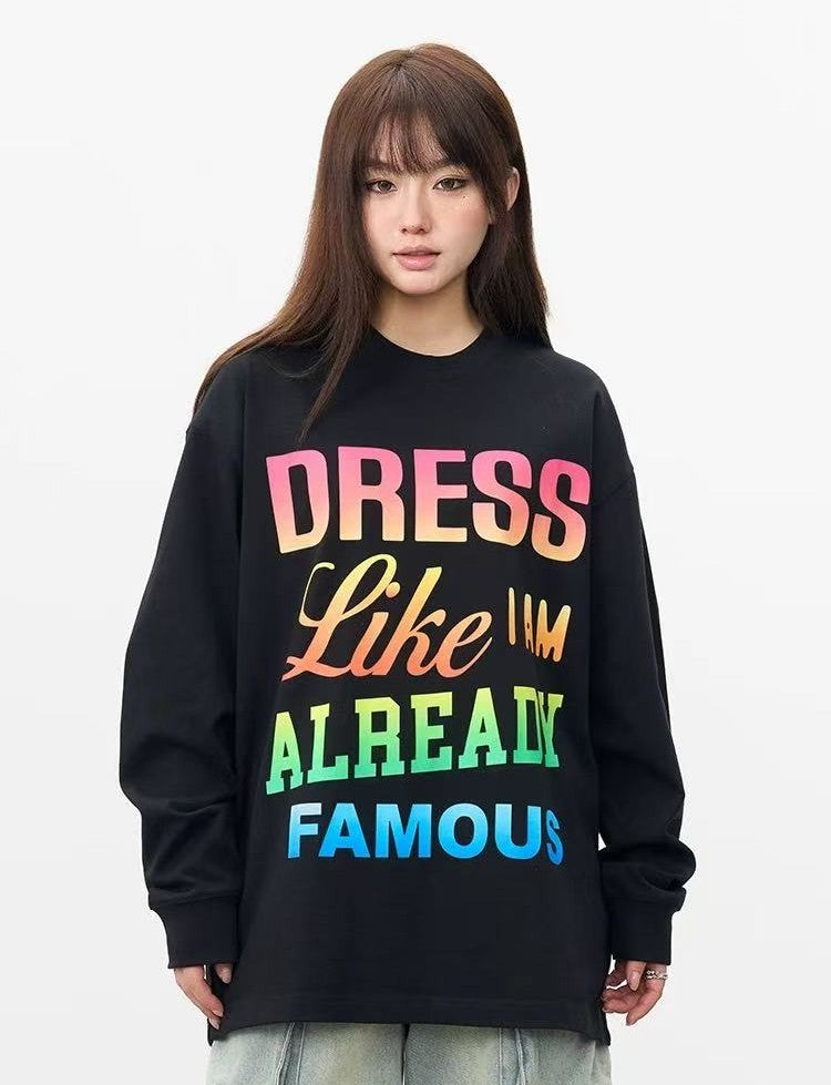 AFGK Color Gradient Slogan Long-sleeve T-Shirt