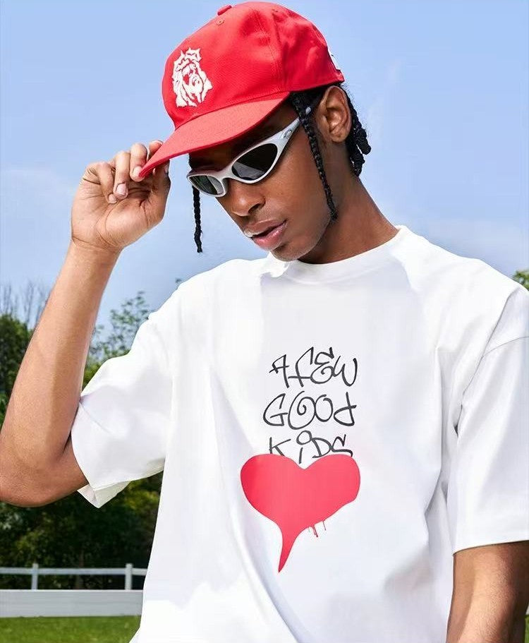 AFGK Valentine's Day Love Graffiti Letter Print Short Sleeve T-Shirt