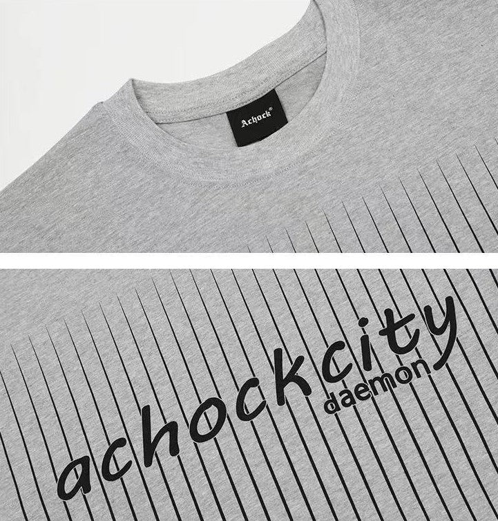 ACHOCK Screen Stripe Print Design Round Neck T-shirt