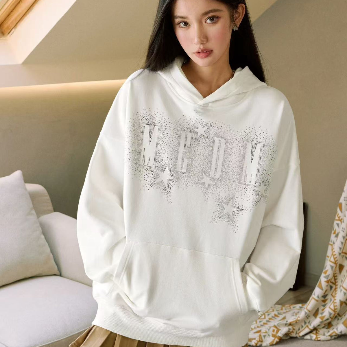 MEDM Rhinestone Star Logo Hoodie