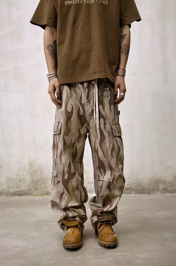 REMEDY Frayed Flame Camouflage Cargo Long Pants