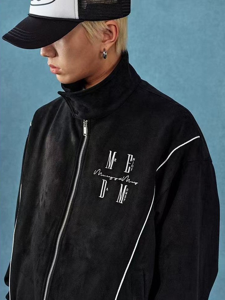 MEDM Stand Collar Suede Paneled Jacket