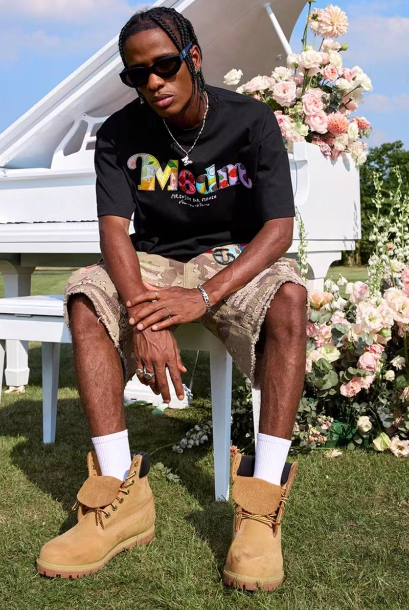 MEDM Floral Fruit Branch Padded Patch Embroidered Short-sleeved T-shirt