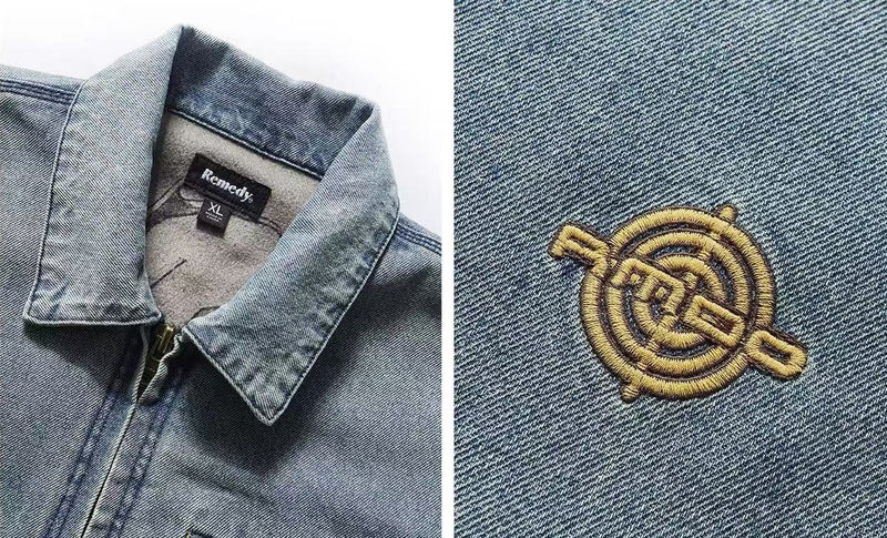 REMEDY Logo Embroidery Retro Denim Jacket
