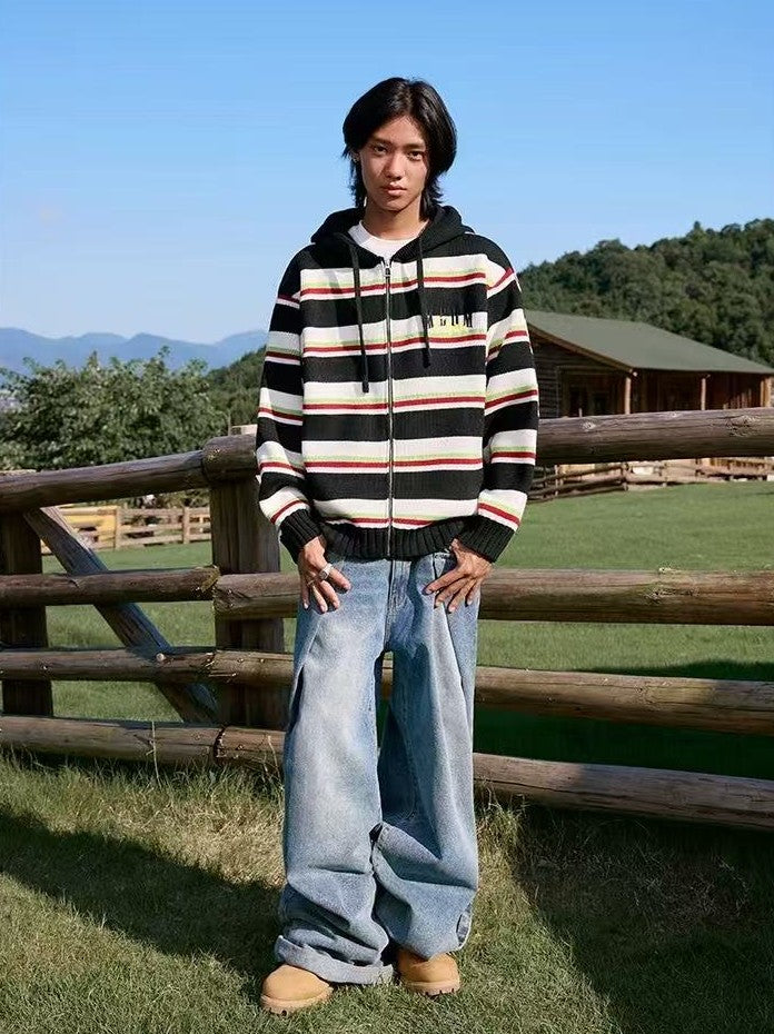 MEDM Color Striped Hooded Sweater