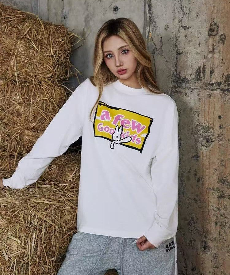 AFGK Rabbit Graffiti Print Long Sleeve T-Shirt