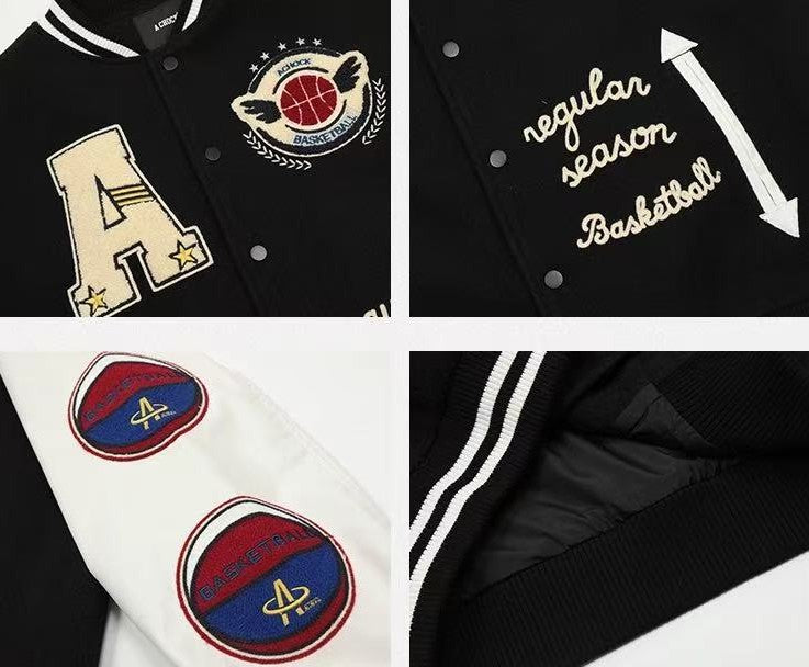 ACHOCK Hip-hop Heavy Letters Embroidery Varsity Jacket