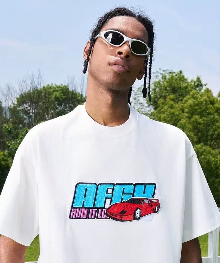 AFGK "JDM" Motorcycle Velcro Embroidered Short-sleeved T-shirt