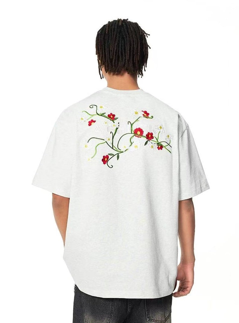 ACHOCK Floral Embroidered short-sleeve T-shirt