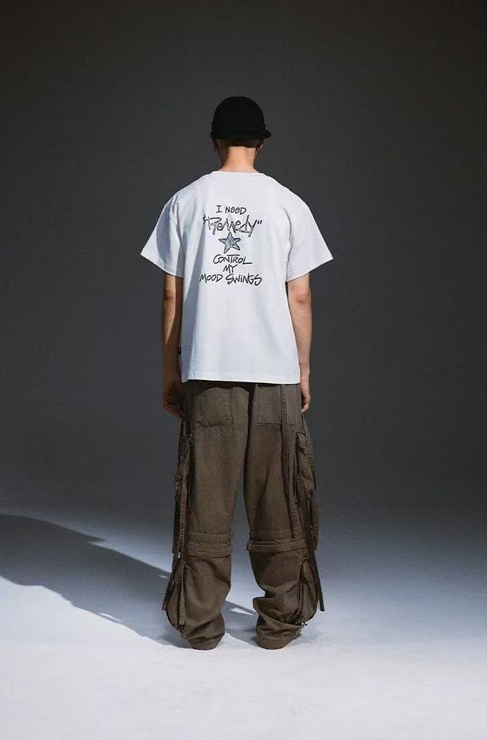 REMEDY Washed Distressed printing Short-sleeve T-shirt