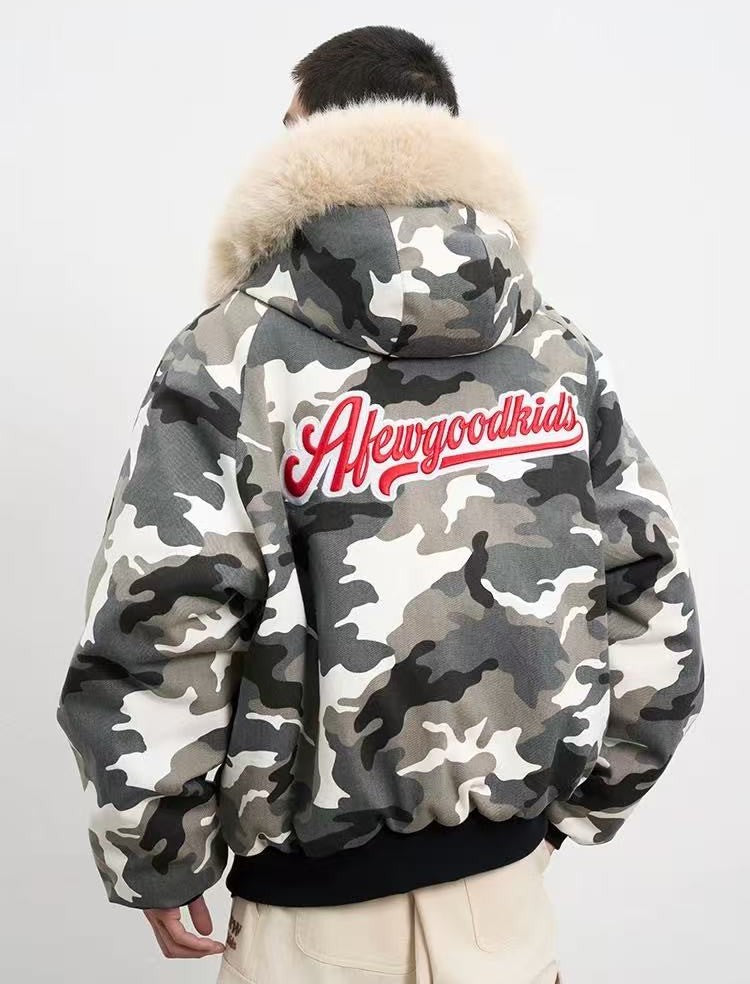 AFGK Camouflage Fur Collar Cotton Jacket