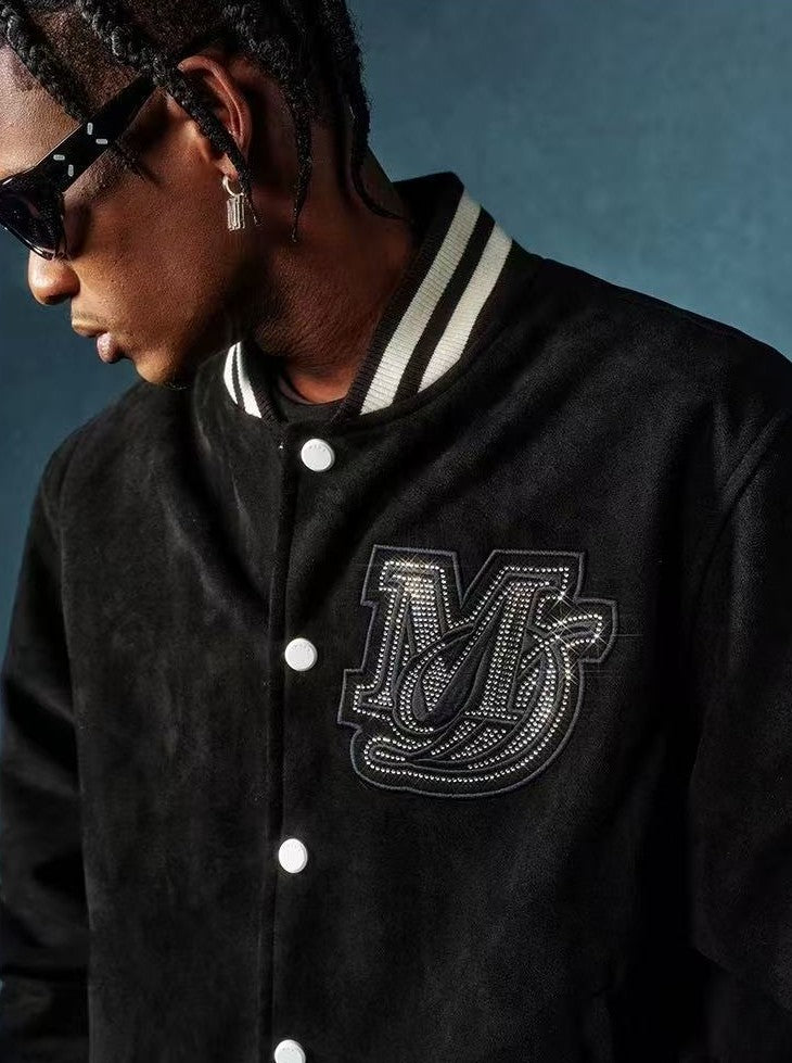 MEDM Suede Diamond-patterned Baseball Jacket
