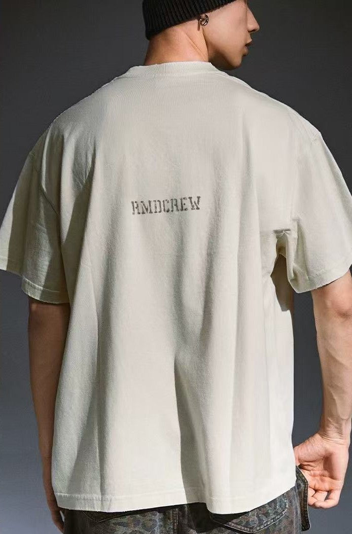 REMEDY Peace Cartoon Print Distressed Short-sleeve T-shirt