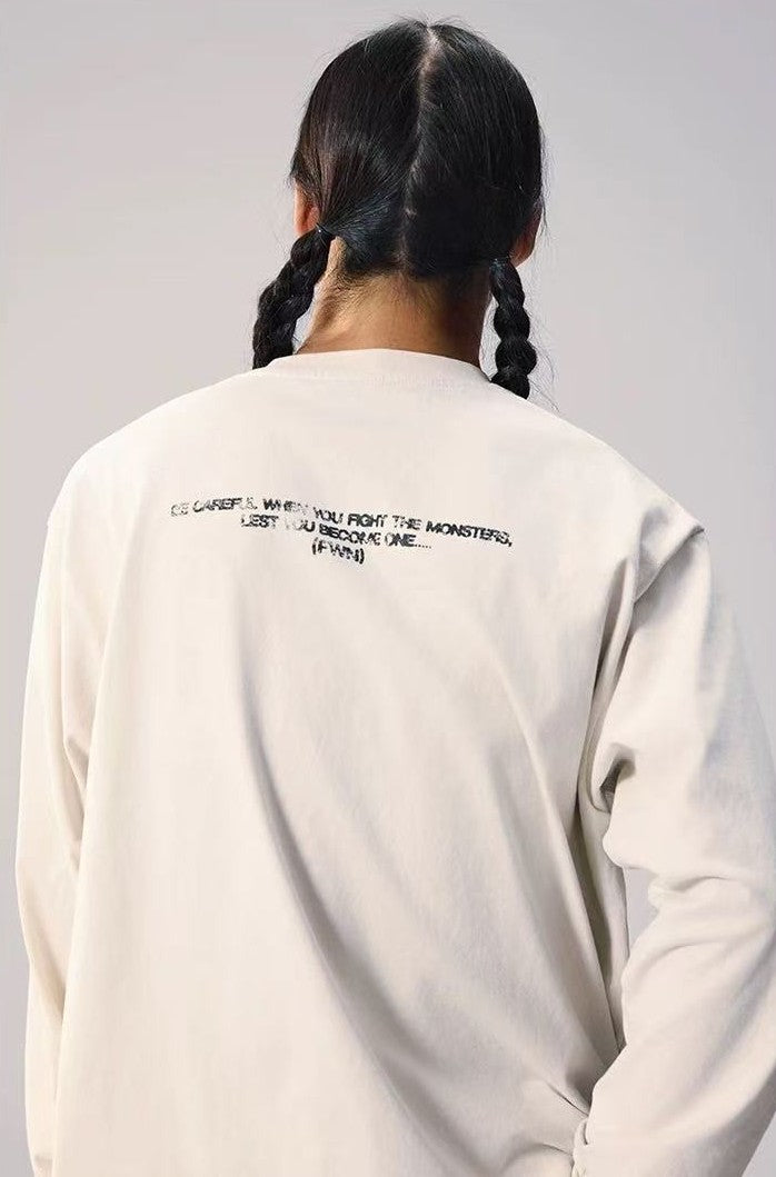 REMEDY Retro Distressed Printing Long-sleeve Tee