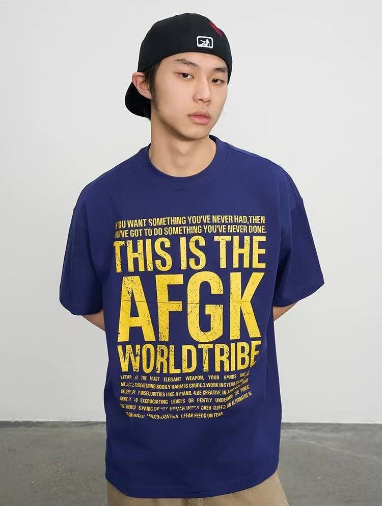 AFGK Mottled Distressed Printed Short-sleeved T-shirt