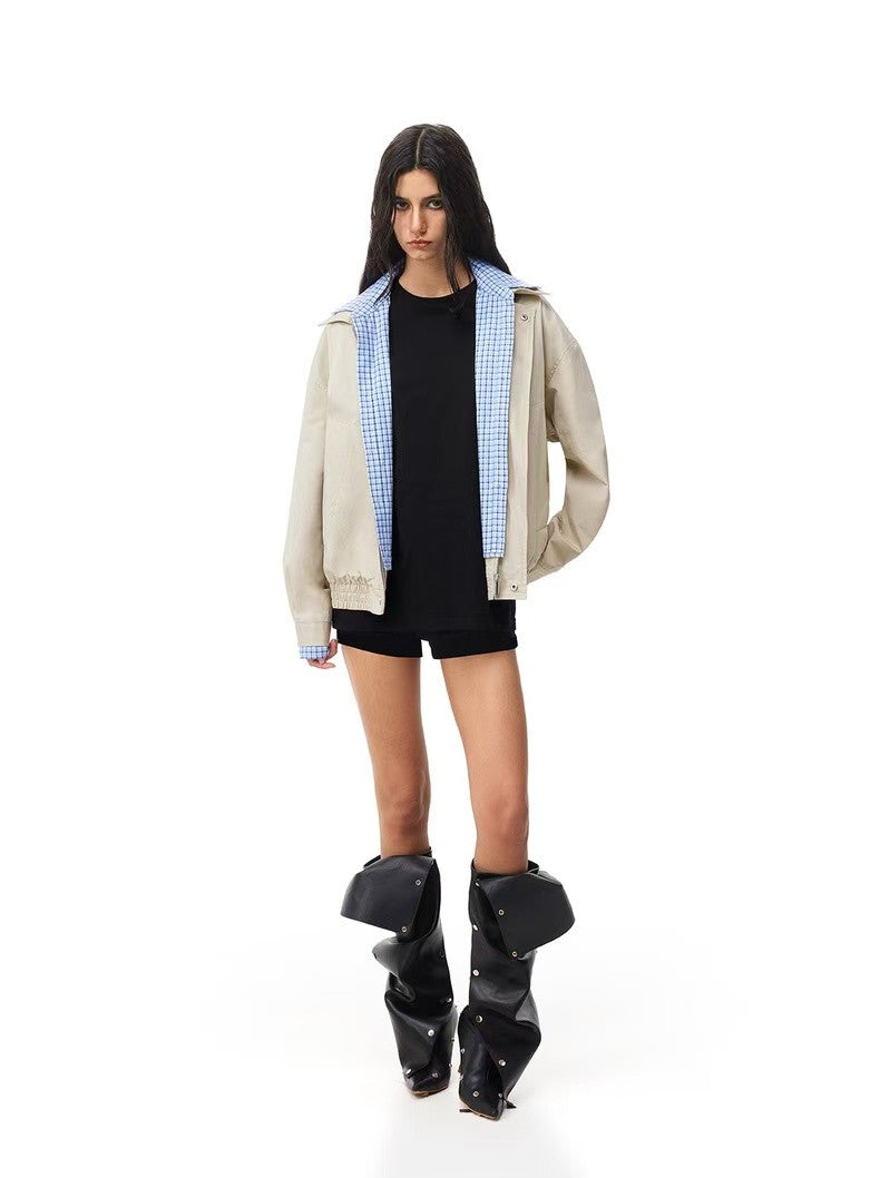 FDR Contrast Patchwork Plaid Fake Two-piece Jacket