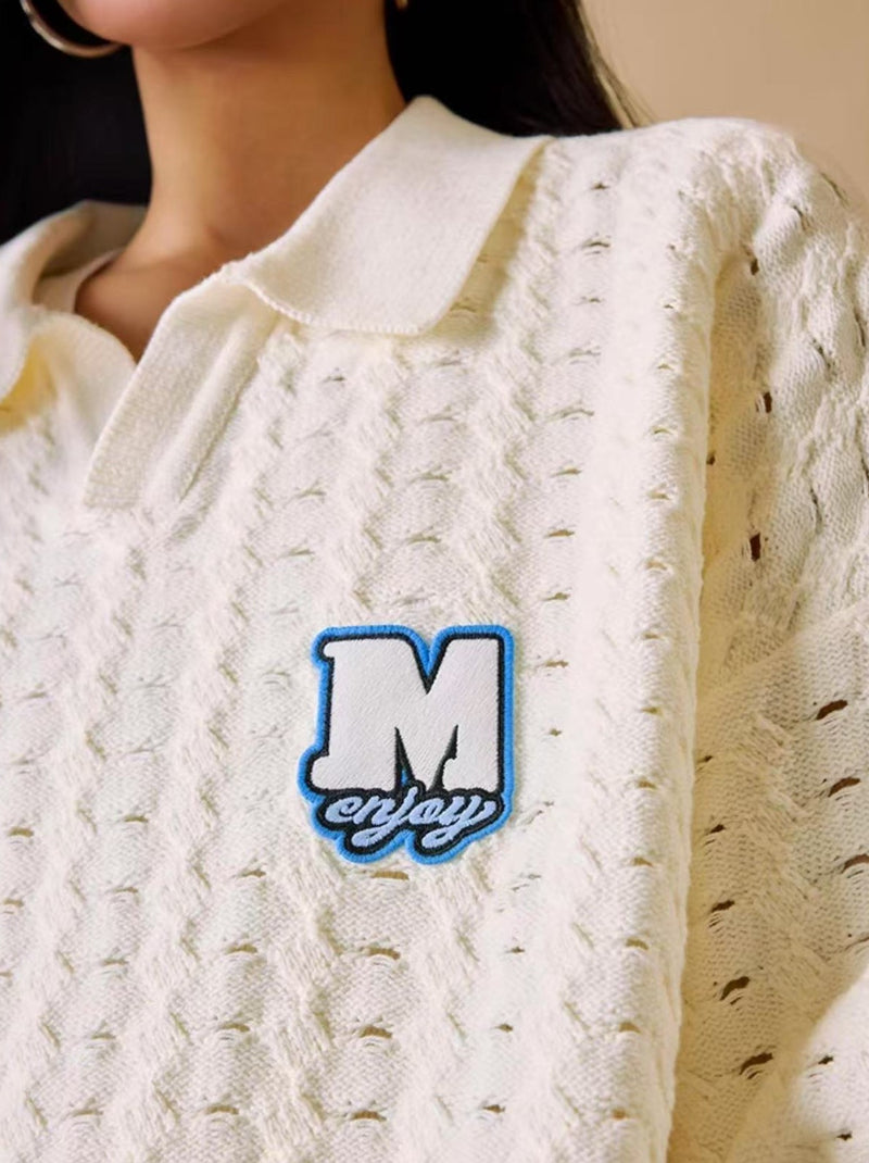 MEDM Hole Knit Long-sleeve Polo