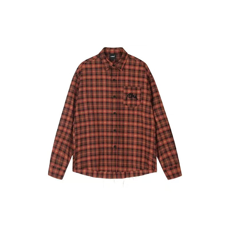 ACHOCK Retro Contrast Plaid Long-sleeve Shirt