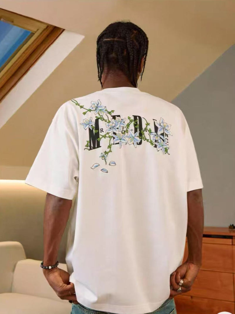 MEDM Vine and Flower Embroidered Short-sleeved T-shirt