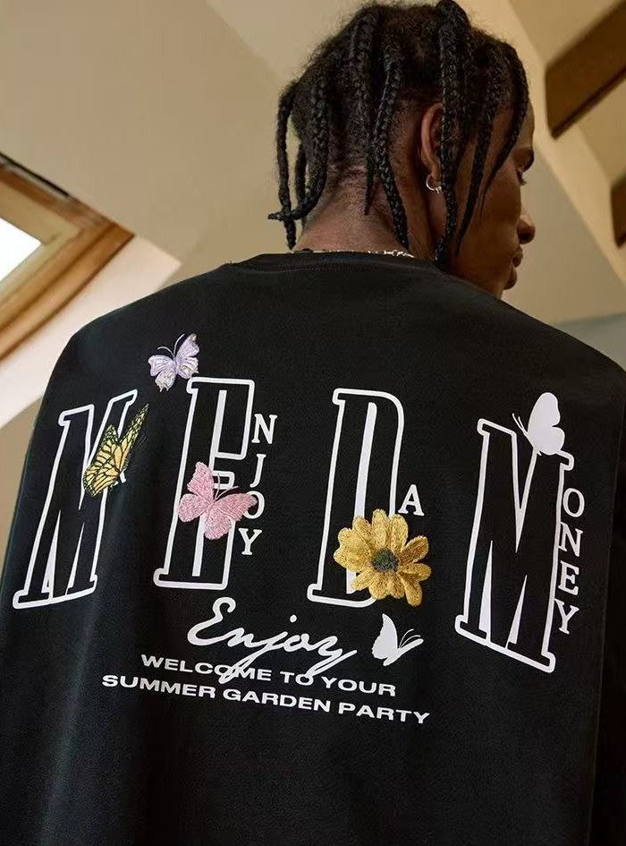 MEDM Butterfly Garden Embroidered Long-sleeve T-Shirt