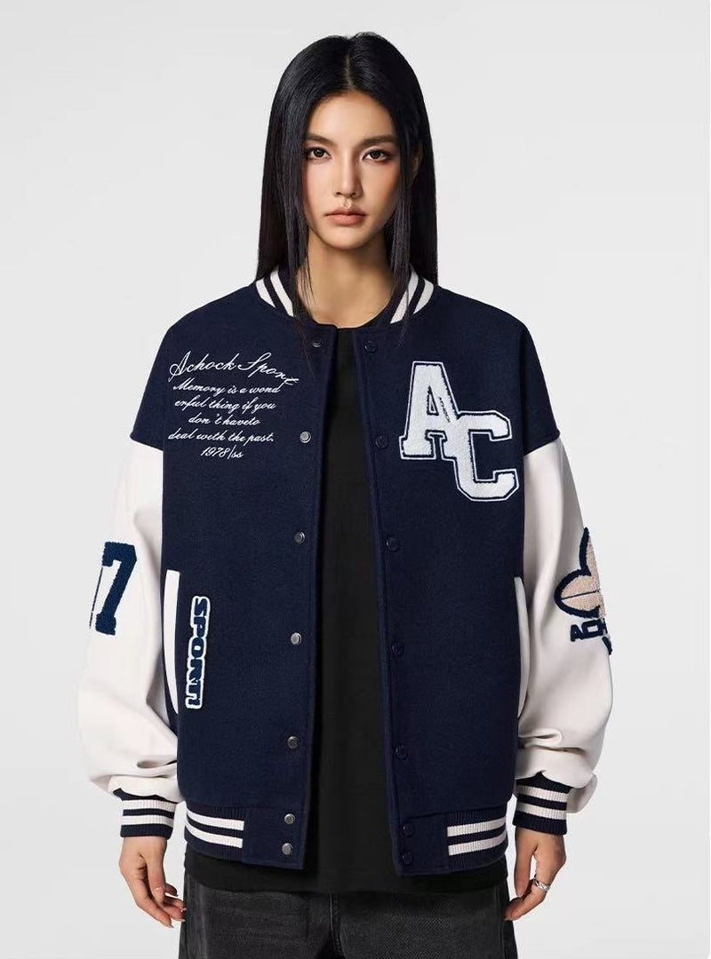 ACHOCK Waffle Logo Embroidered Baseball Jacket