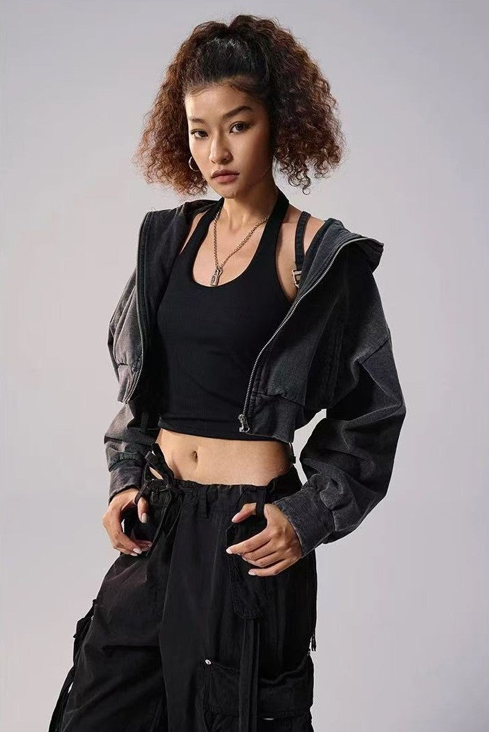 REMEDY Retro Distressed Washed Denim Backpack Hooded Jacket (For Women)