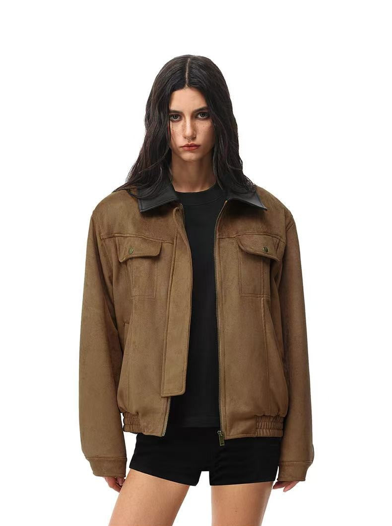 FDR Retro Contrast Lapel Suede Jacket (For Women)