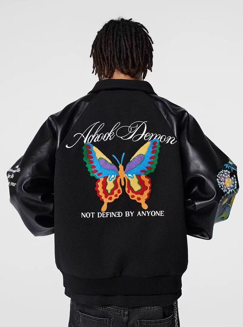 ACHOCK Butterfly Embroidered Stand Collar Baseball Jacket