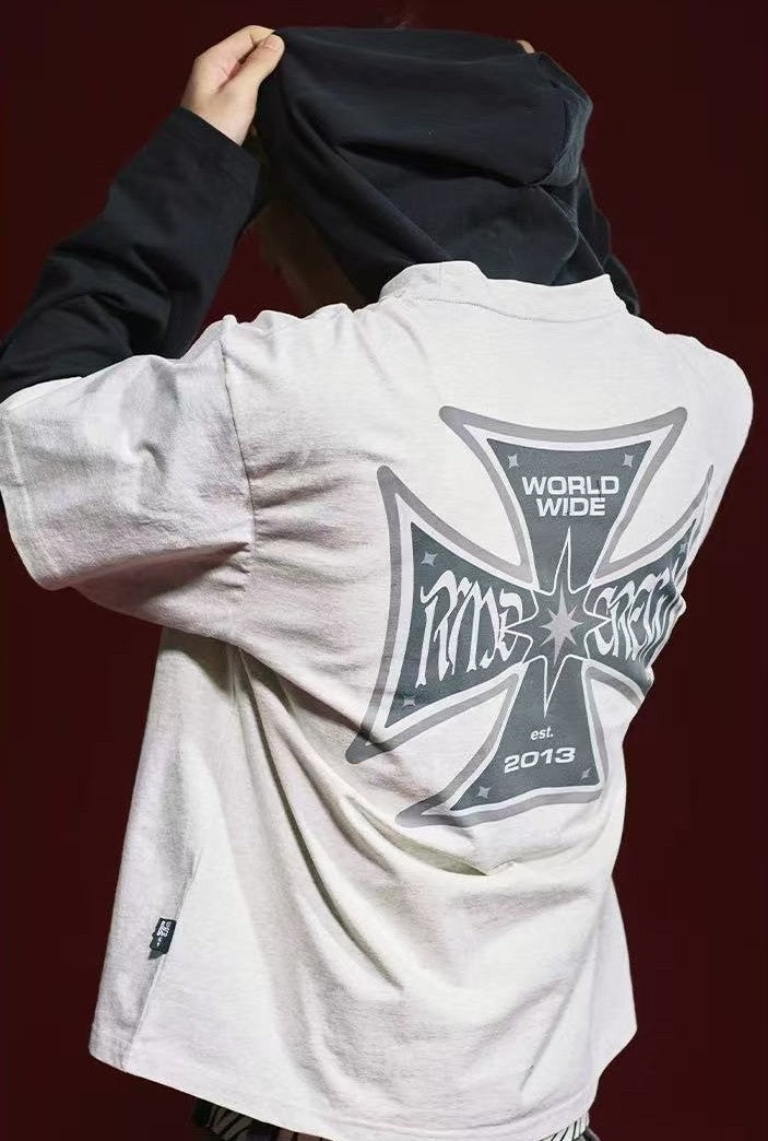REMEDY Retro Fake Two-piece Hooded Long-sleeved T-shirt