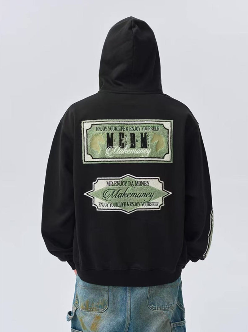 MEDM Retro Typography Embroidered Zipper Hoodie