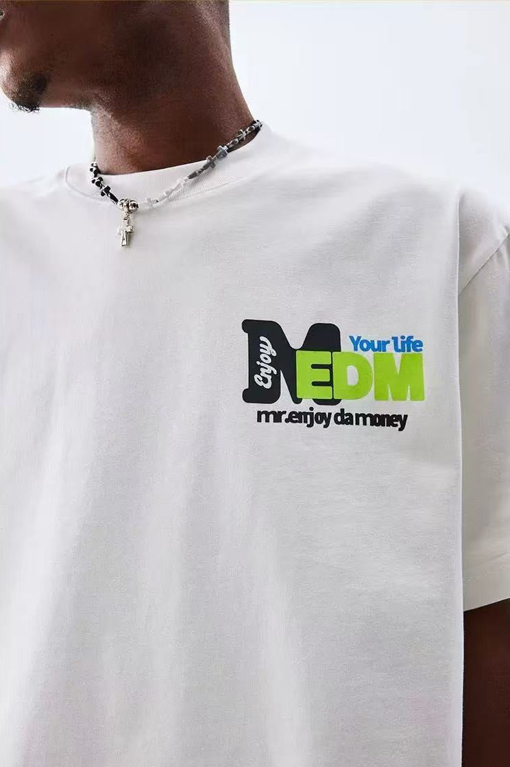 MEDM Retro Graffiti Letters Print Logo Short-sleeve T-Shirt