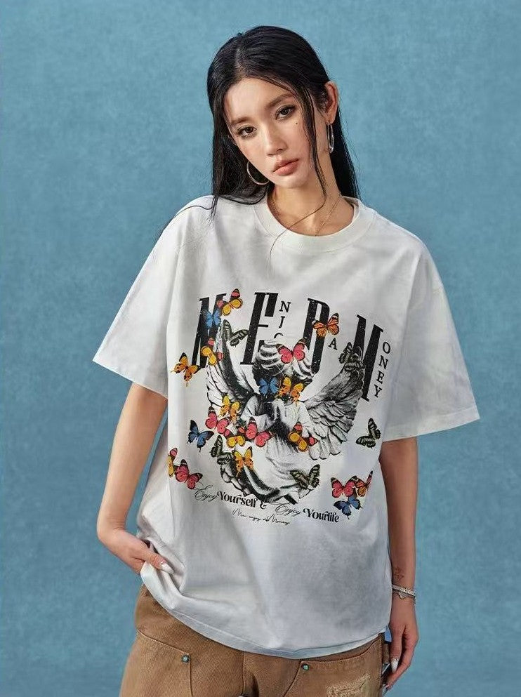 MEDM Angel Butterfly Washed Short Sleeve T-Shirt
