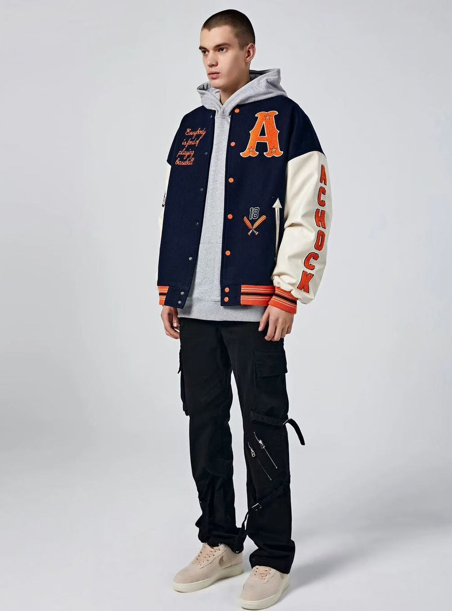 ACHOCK High Street Two-tone Baseball Embroidered Varsity Jacket