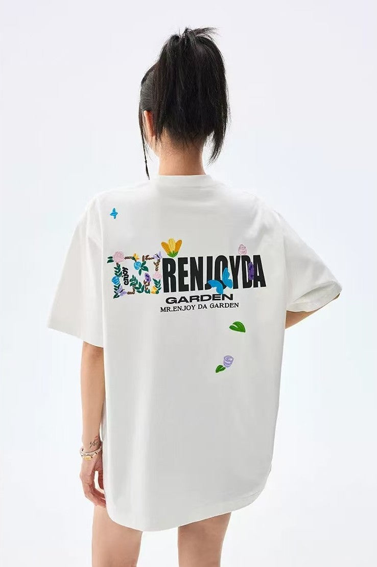 MEDM Embroidered Floral Short-sleeved T-shirt