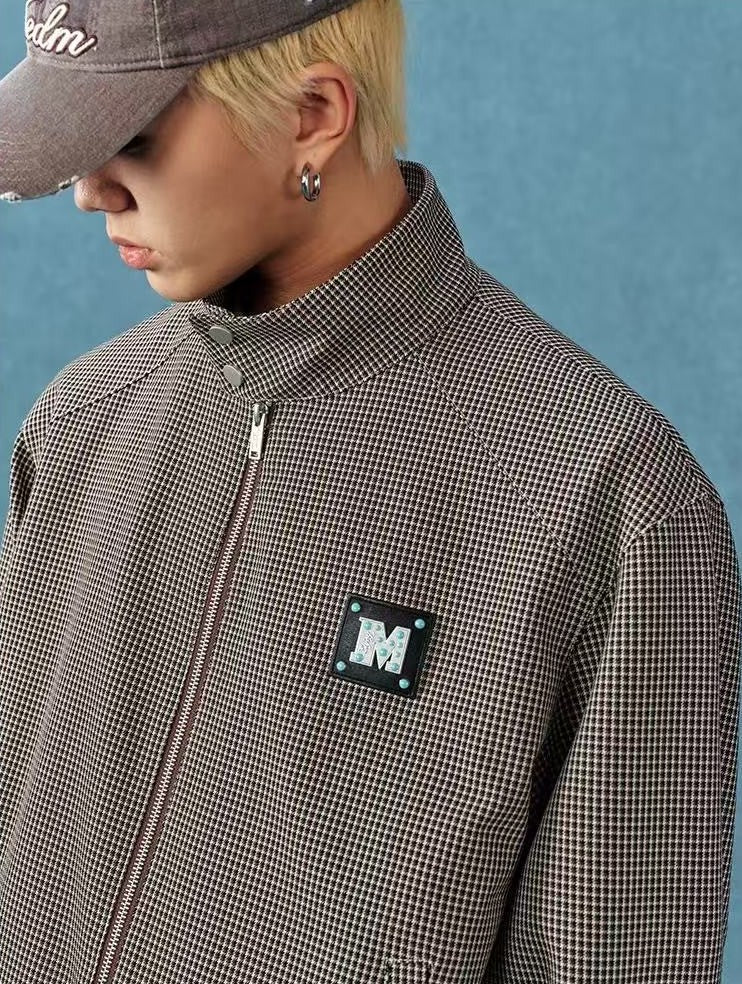 MEDM Houndstooth Stand Collar Casual Jacket