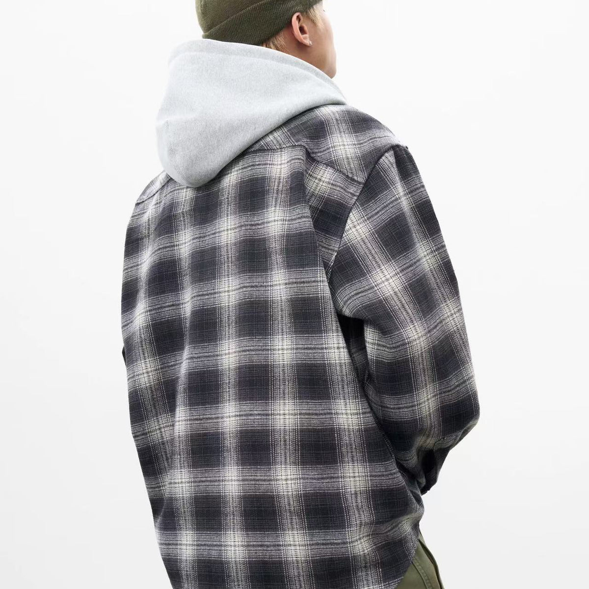 AFGK Vintage Plaid Hooded Long-sleeved Shirt