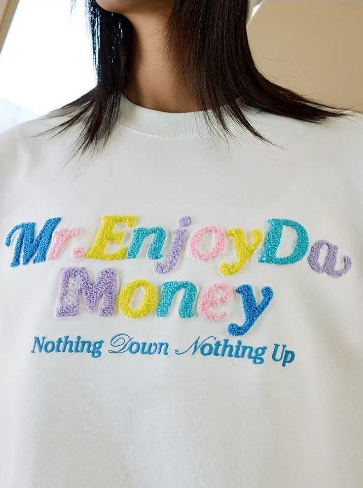 MEDM Macaron Color Letters Towel Embroidered Short Sleeve T-Shirt