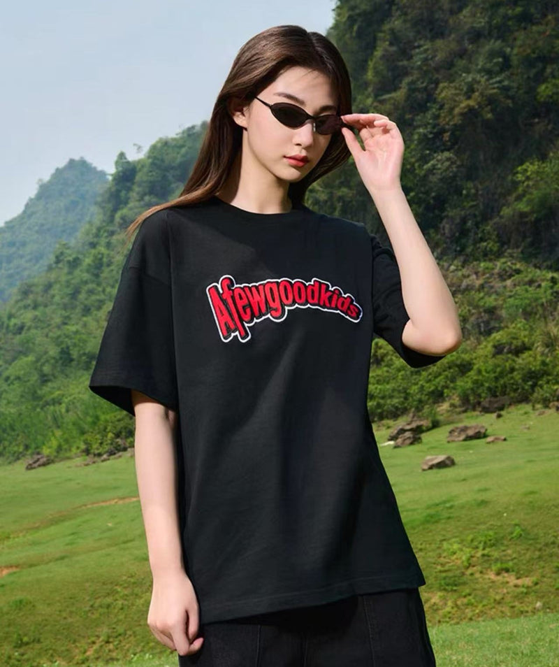 AFGK Curved Patch Embroidered Short-sleeved T-shirt