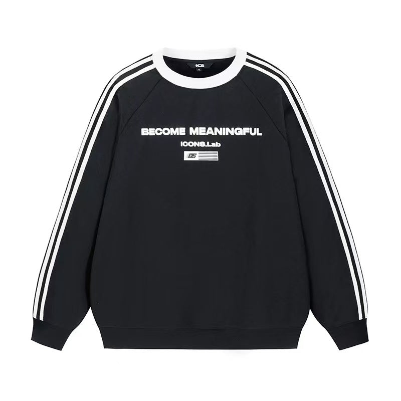 ICONSLAB Contrast Color Three stripes Web Foam Printed Sweatshirt