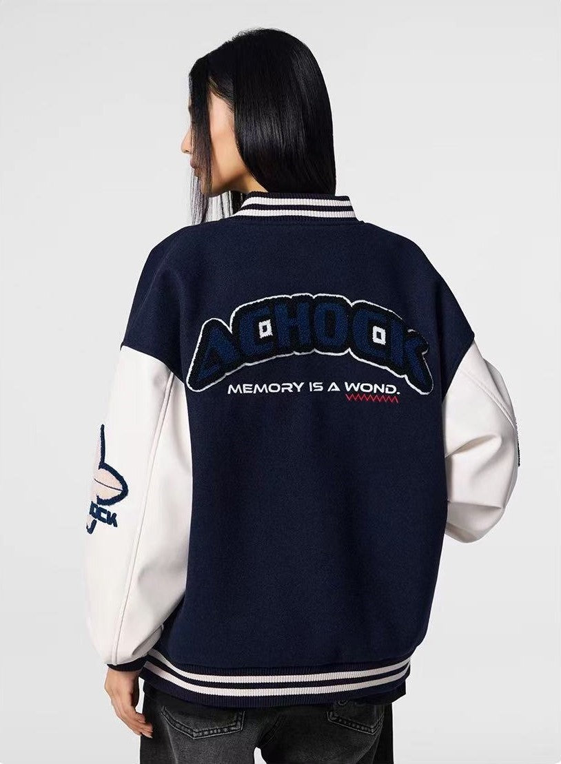 ACHOCK Waffle Logo Embroidered Baseball Jacket