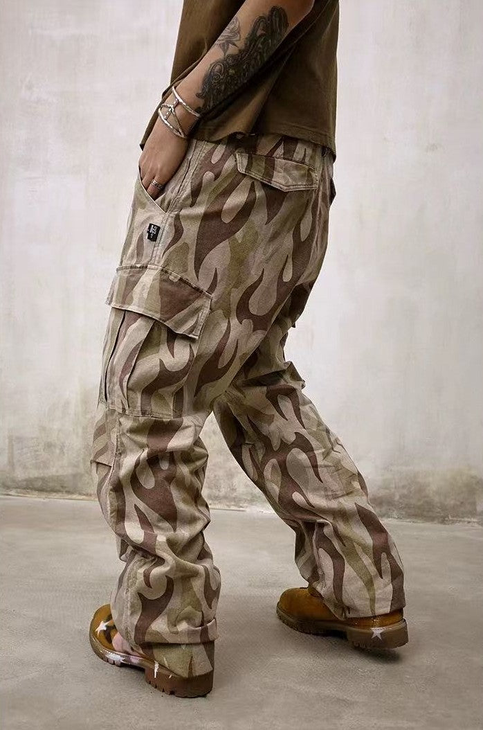 REMEDY Frayed Flame Camouflage Cargo Long Pants