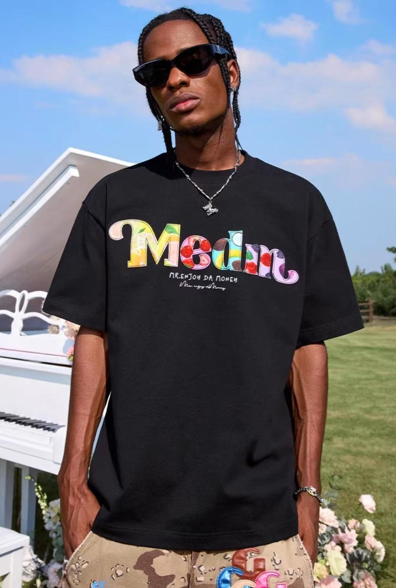 MEDM Floral Fruit Branch Padded Patch Embroidered Short-sleeved T-shirt