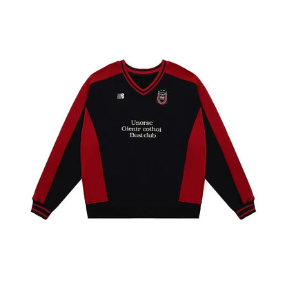 FDR Badge V-neck Contrasting Colors Sweater