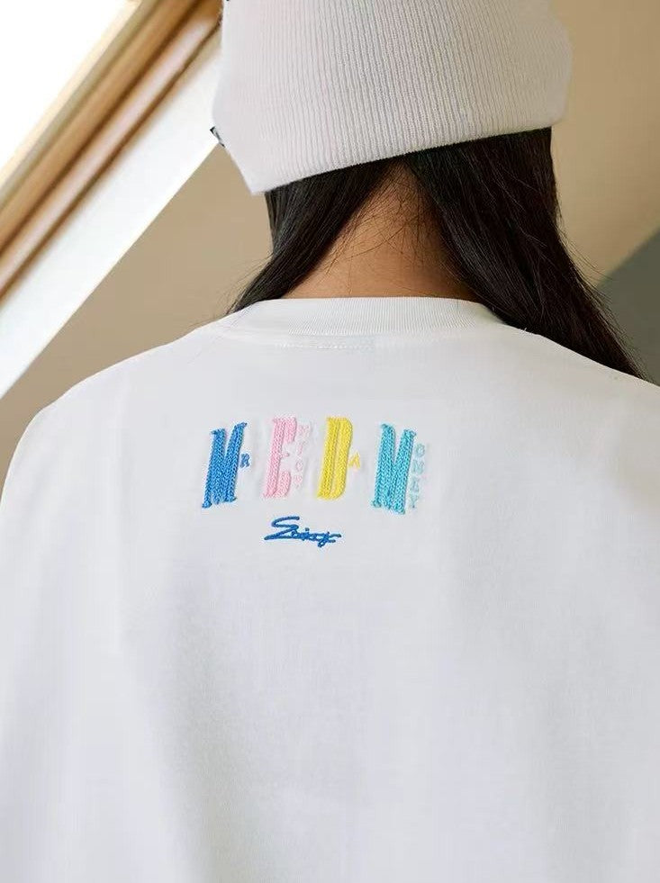 MEDM Macaron Color Letters Towel Embroidered Short Sleeve T-Shirt