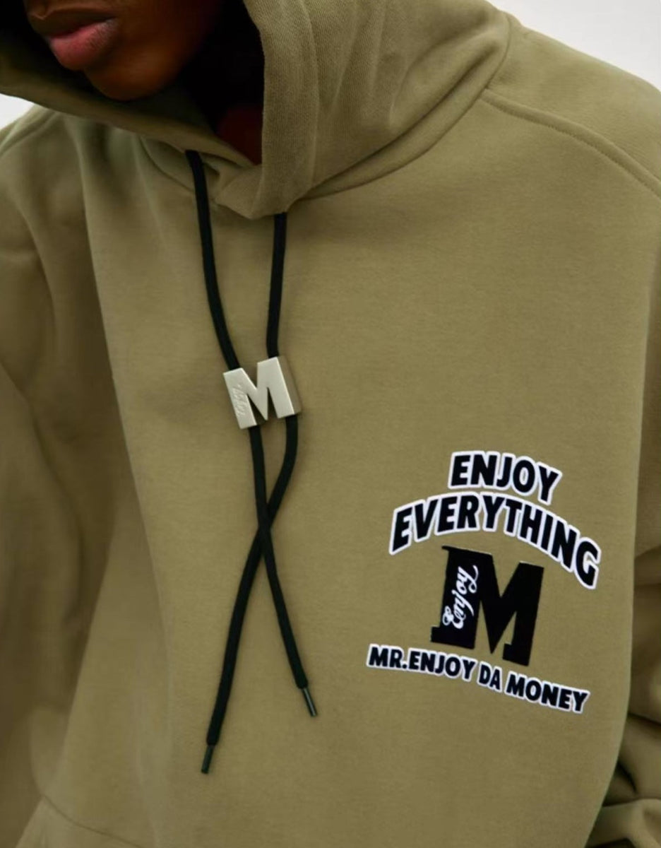 MEDM M Button Drawstring with Letter Print Hoodie