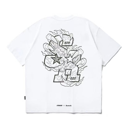 REMEDYxSTA Dragon Claws Letter Print Short-sleeve T-shirt